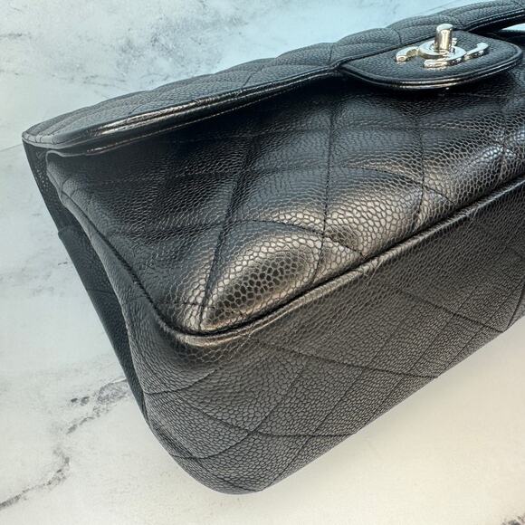 Chanel Caviar Jumbo Double Flap Bag Classic Quilted Leather Black CC Silver - Picture 14 of 16
